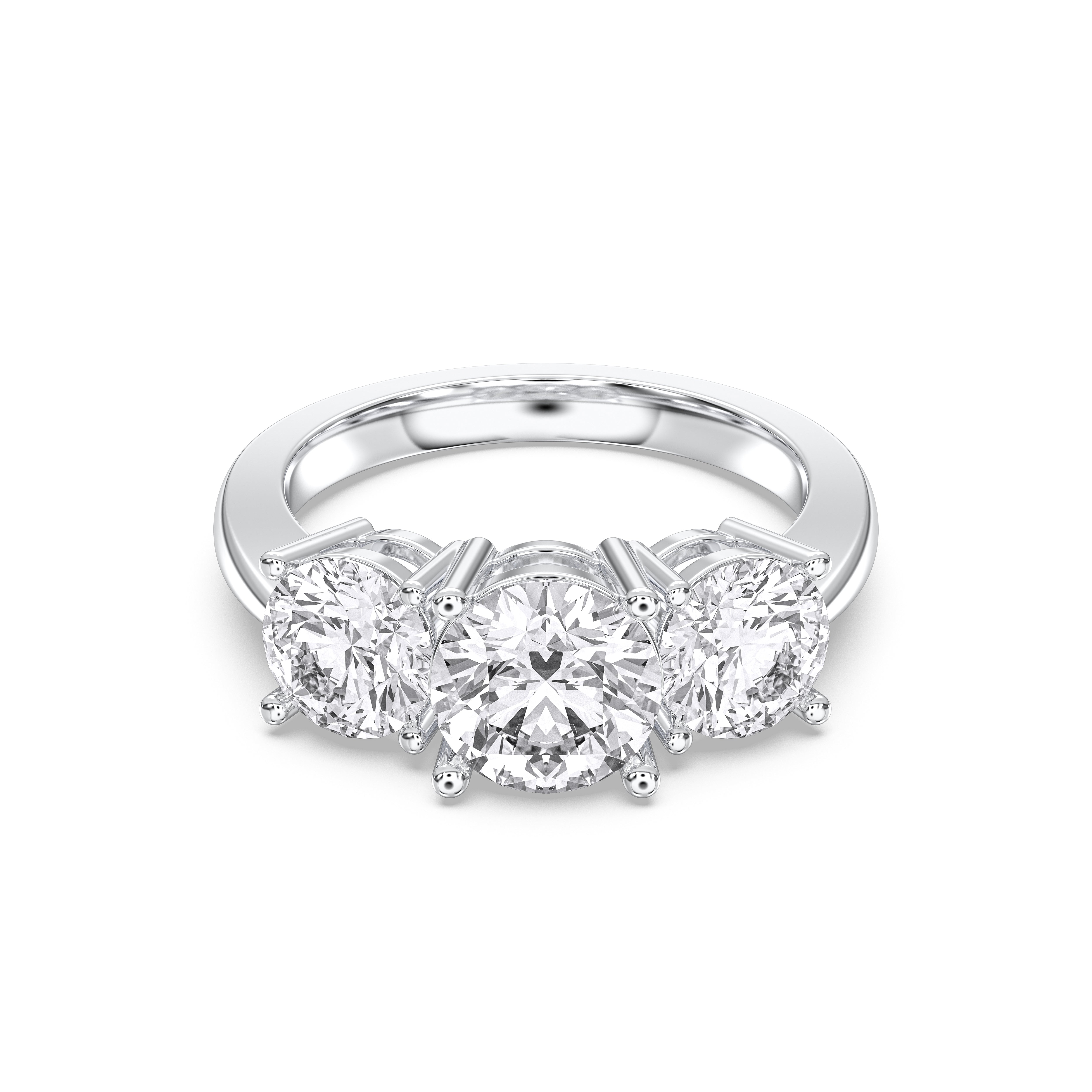 3.75 Carat Round Shape Lab Grown Diamond 3 Stone Ring in Solid Gold