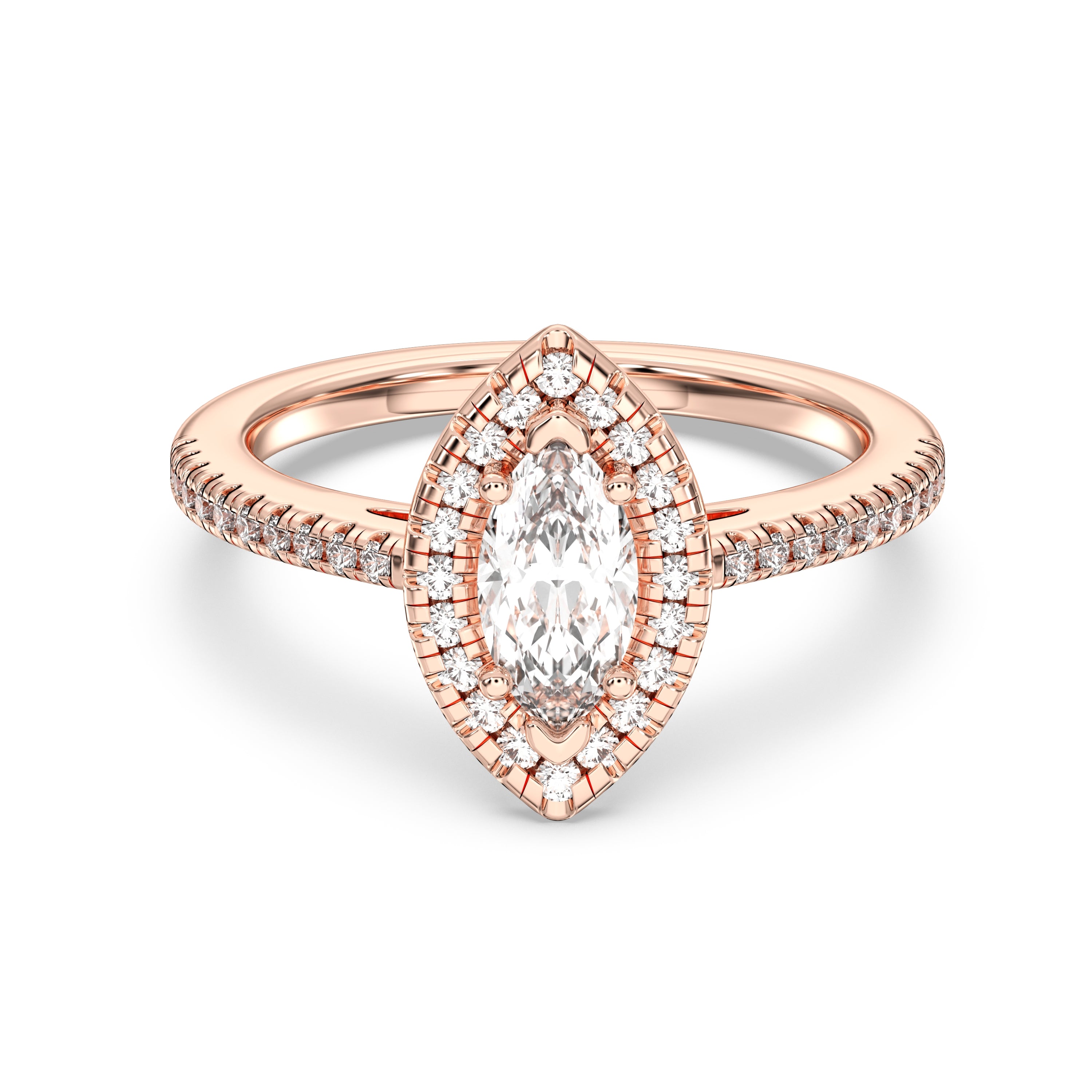 0.90 Carat Marquise & Round Shape Lab Grown Diamond halo Set Engagement Ring Solid Gold