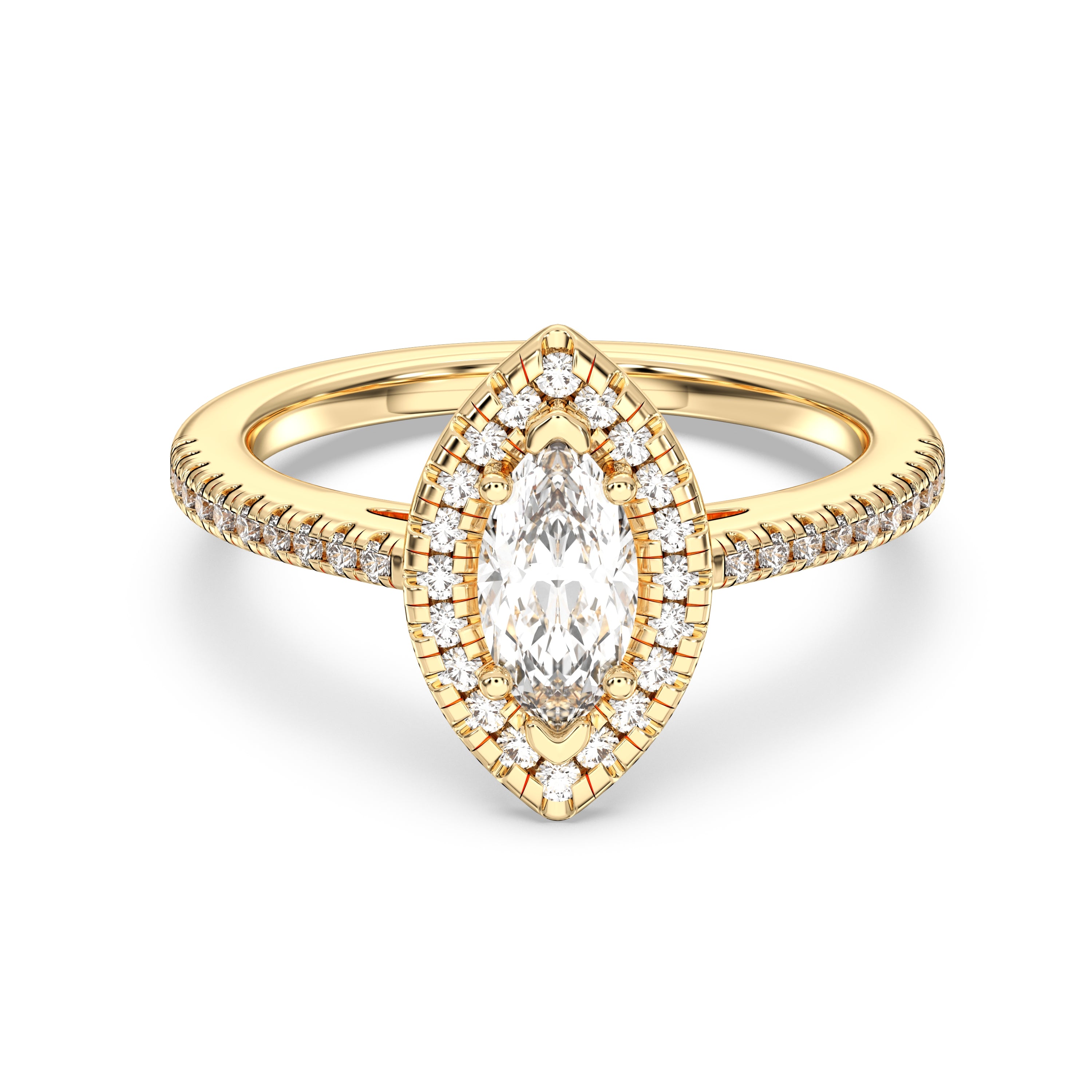 0.90 Carat Marquise & Round Shape Lab Grown Diamond halo Set Engagement Ring Solid Gold