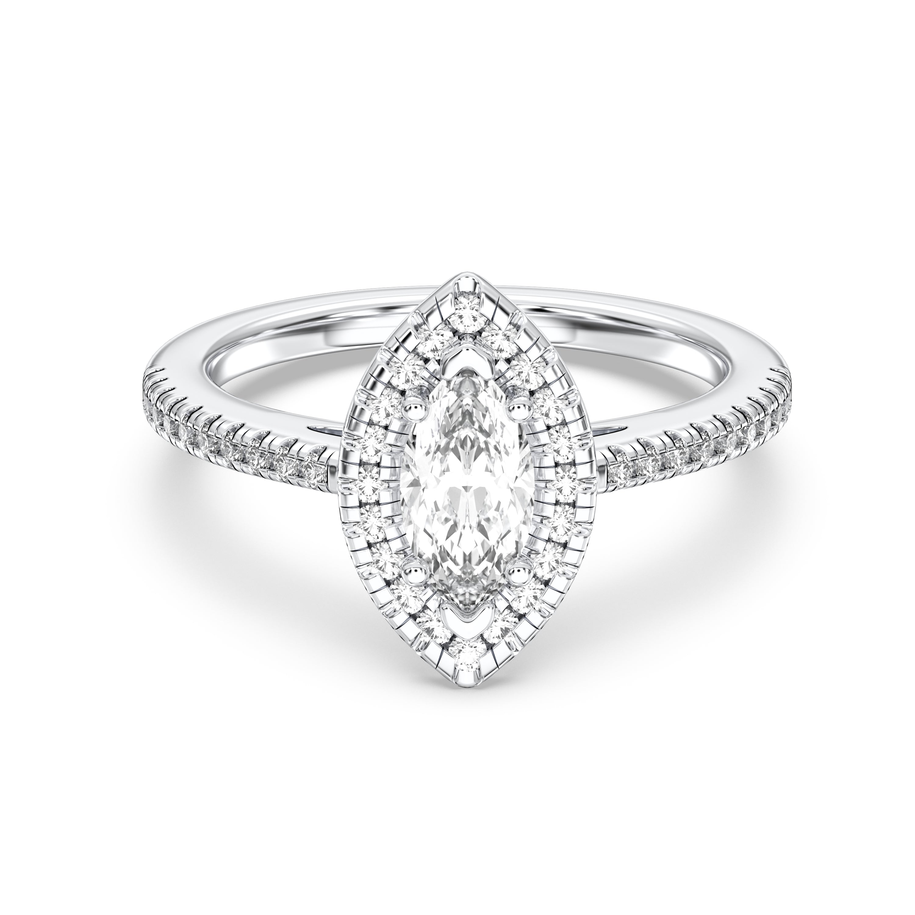 0.90 Carat Marquise & Round Shape Lab Grown Diamond halo Set Engagement Ring Solid Gold