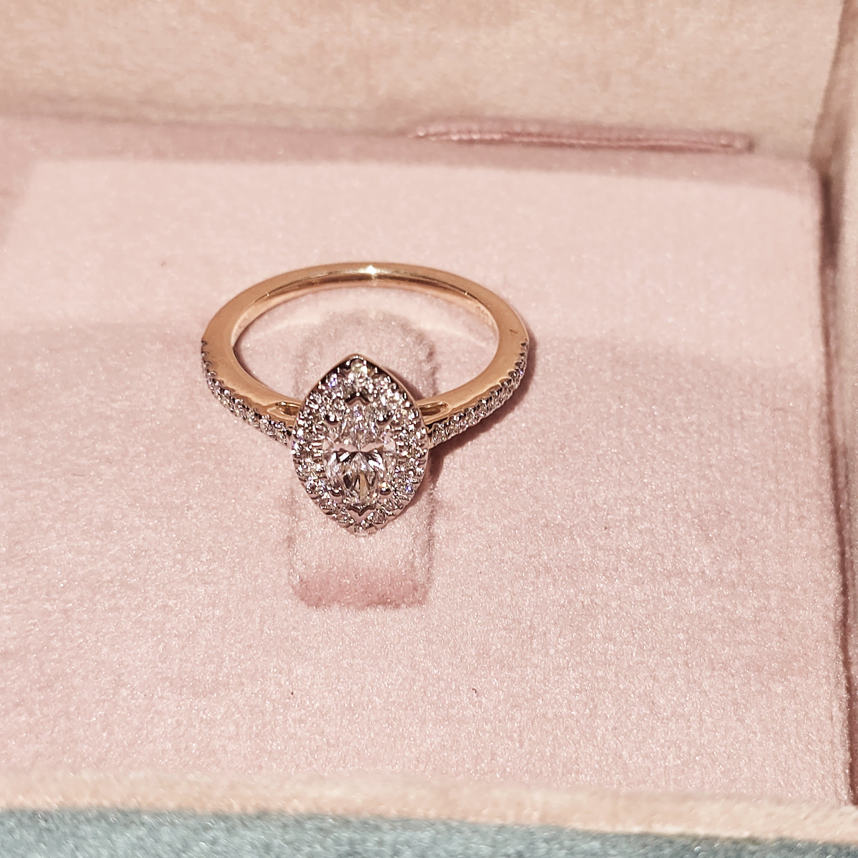 0.90 Carat Marquise & Round Shape Lab Grown Diamond halo Set Engagement Ring Solid Gold