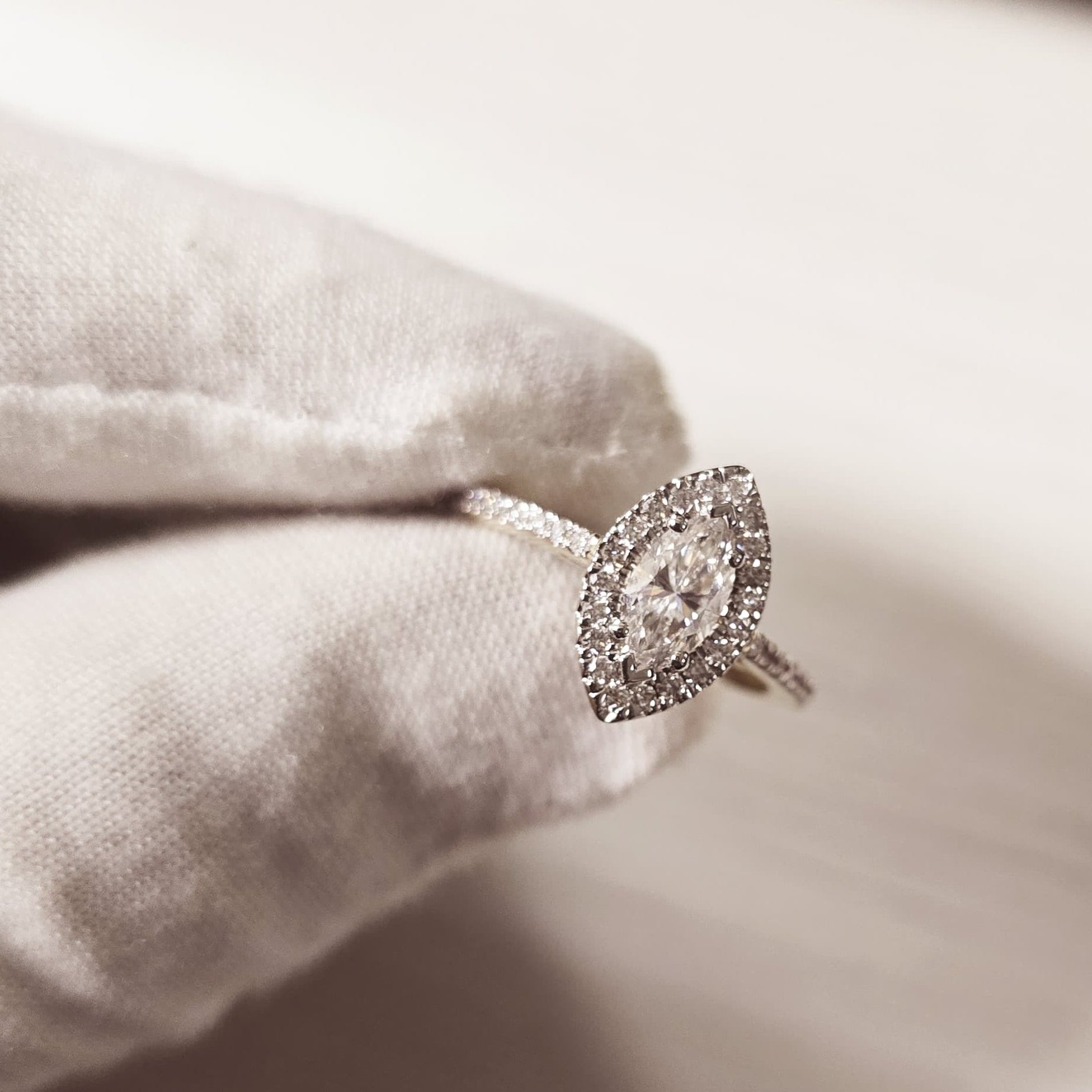 0.90 Carat Marquise & Round Shape Lab Grown Diamond halo Set Engagement Ring Solid Gold