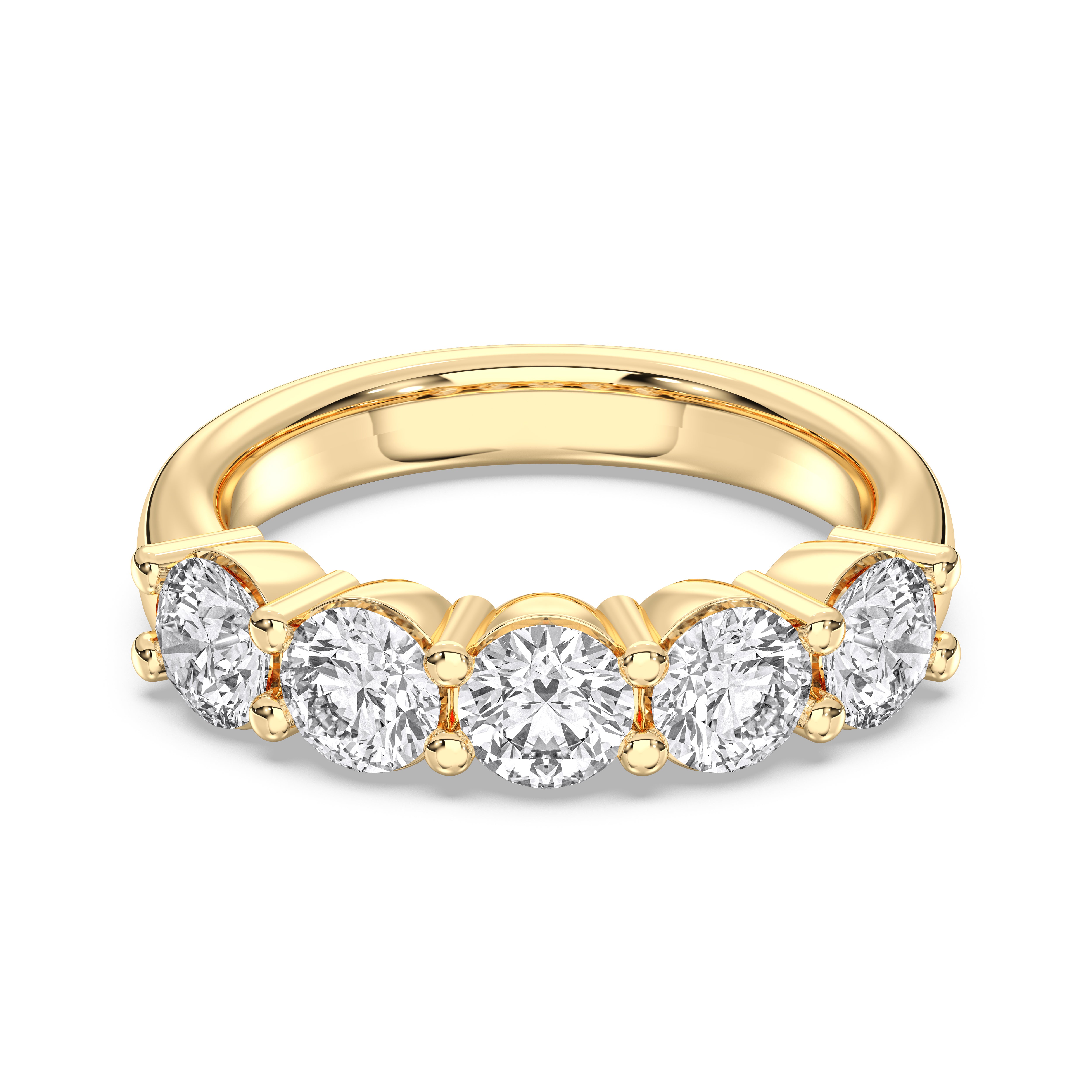 Round Cut 2.00 Carat Lab Grown Diamond 5 Stone Engagement Ring Made in Solid Gold