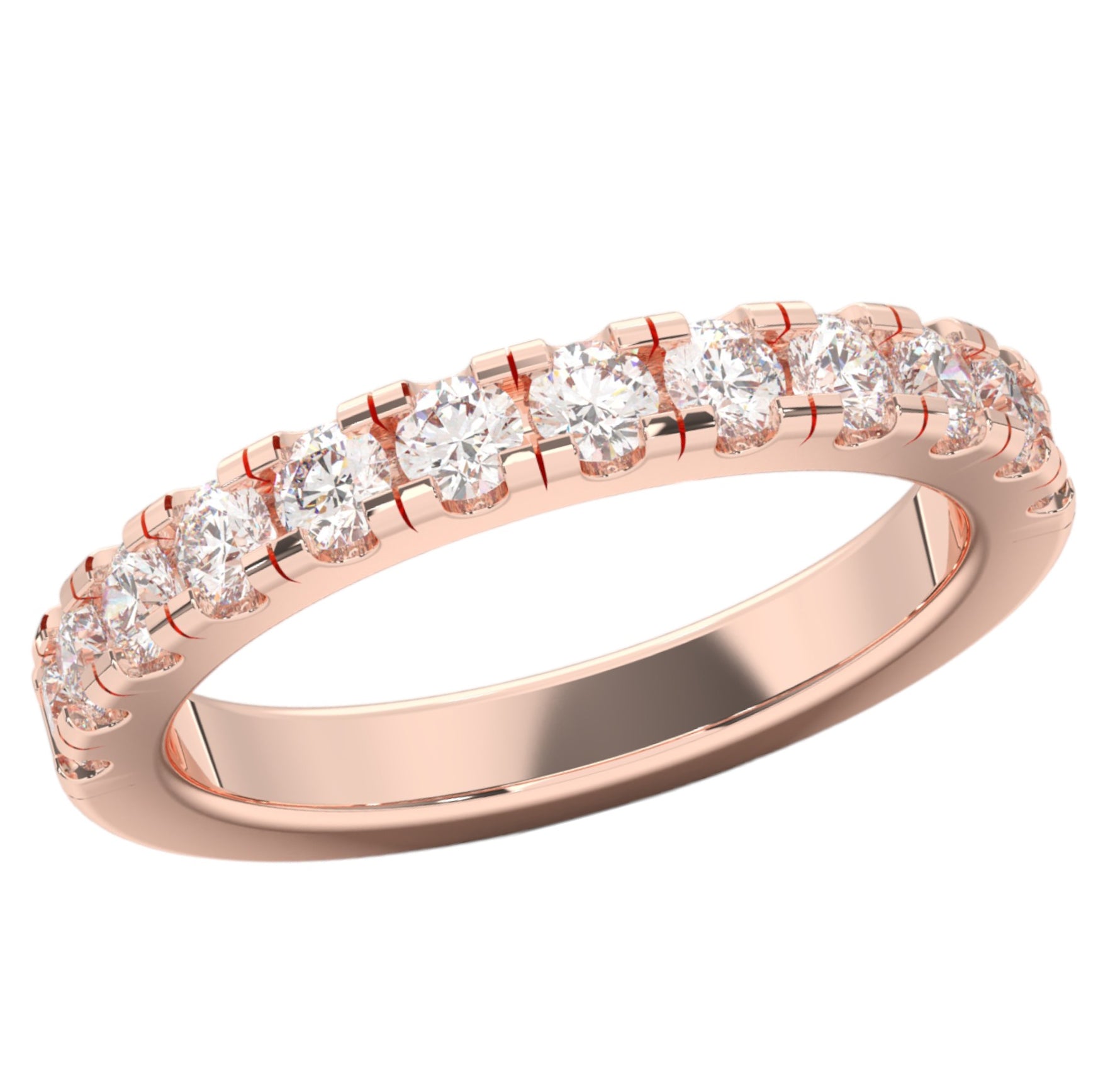 0.75 Carat Round Cut Lab Grown Diamond Half Eternity Wedding Ring in Solid Gold