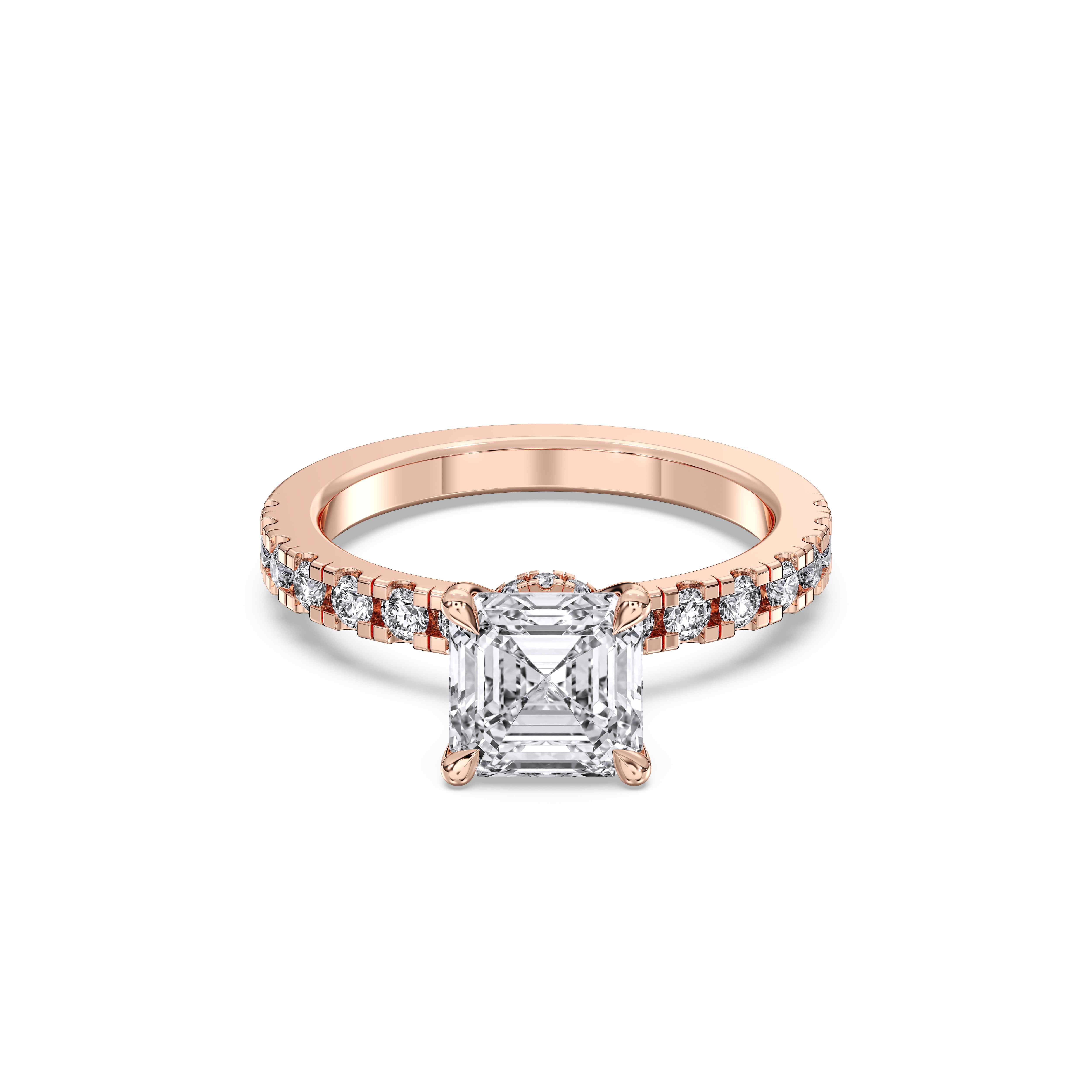 Asscher & Round Cut 1.00 to 3.00 Carat Lab Grown Diamond Solitaire Engagement Ring in Solid Gold