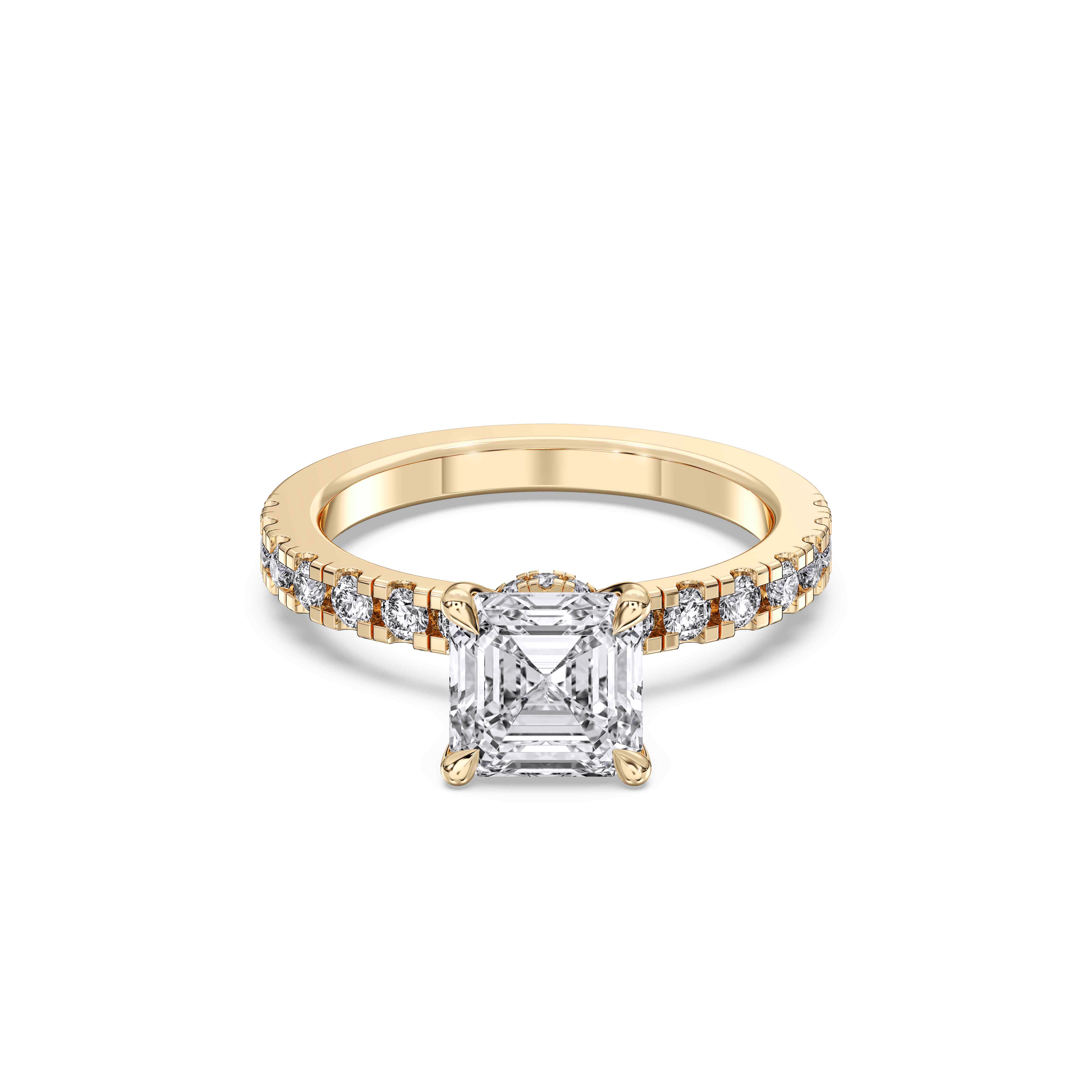 Asscher & Round Cut 1.00 to 3.00 Carat Lab Grown Diamond Solitaire Engagement Ring in Solid Gold