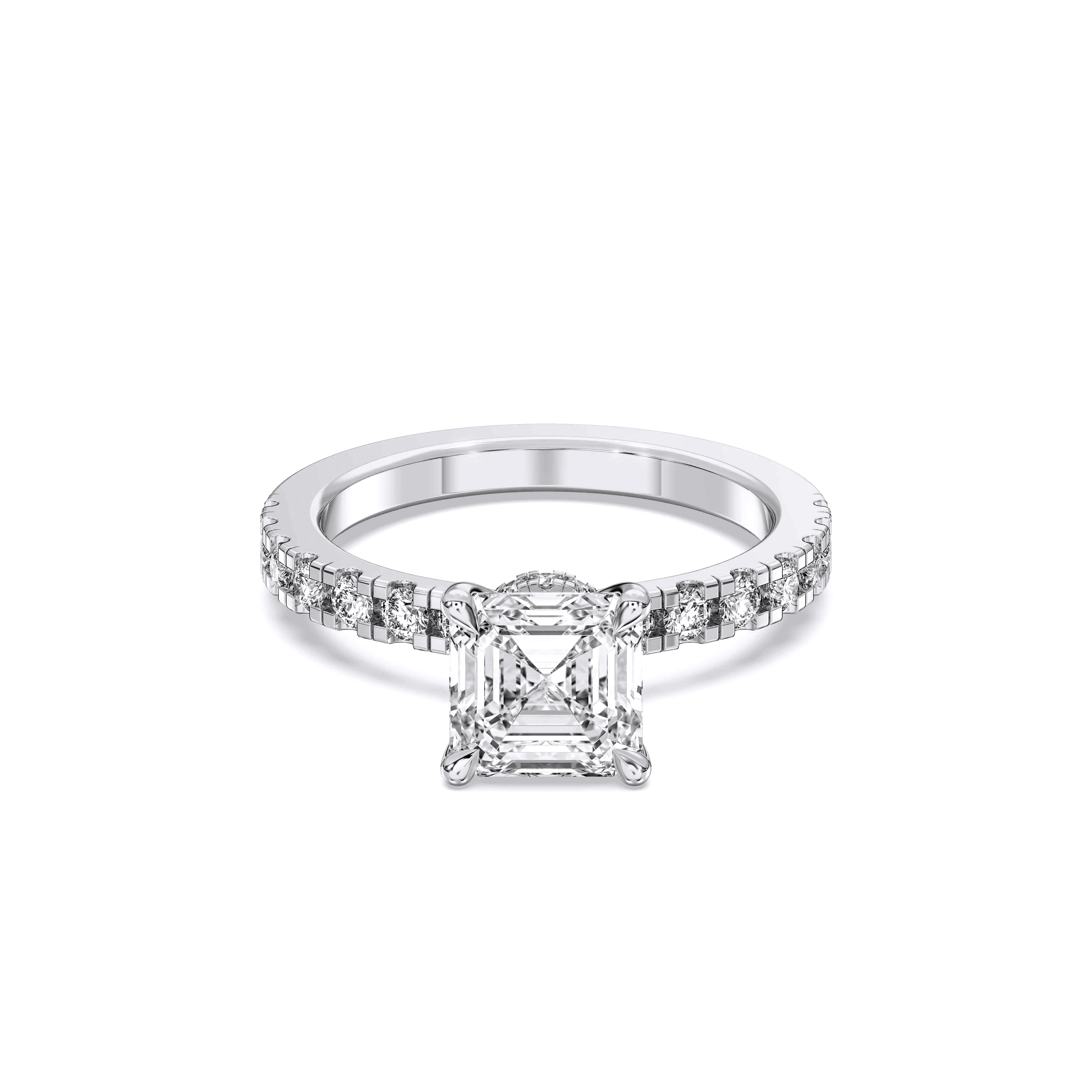 Asscher & Round Cut 1.00 to 3.00 Carat Lab Grown Diamond Solitaire Engagement Ring in Solid Gold