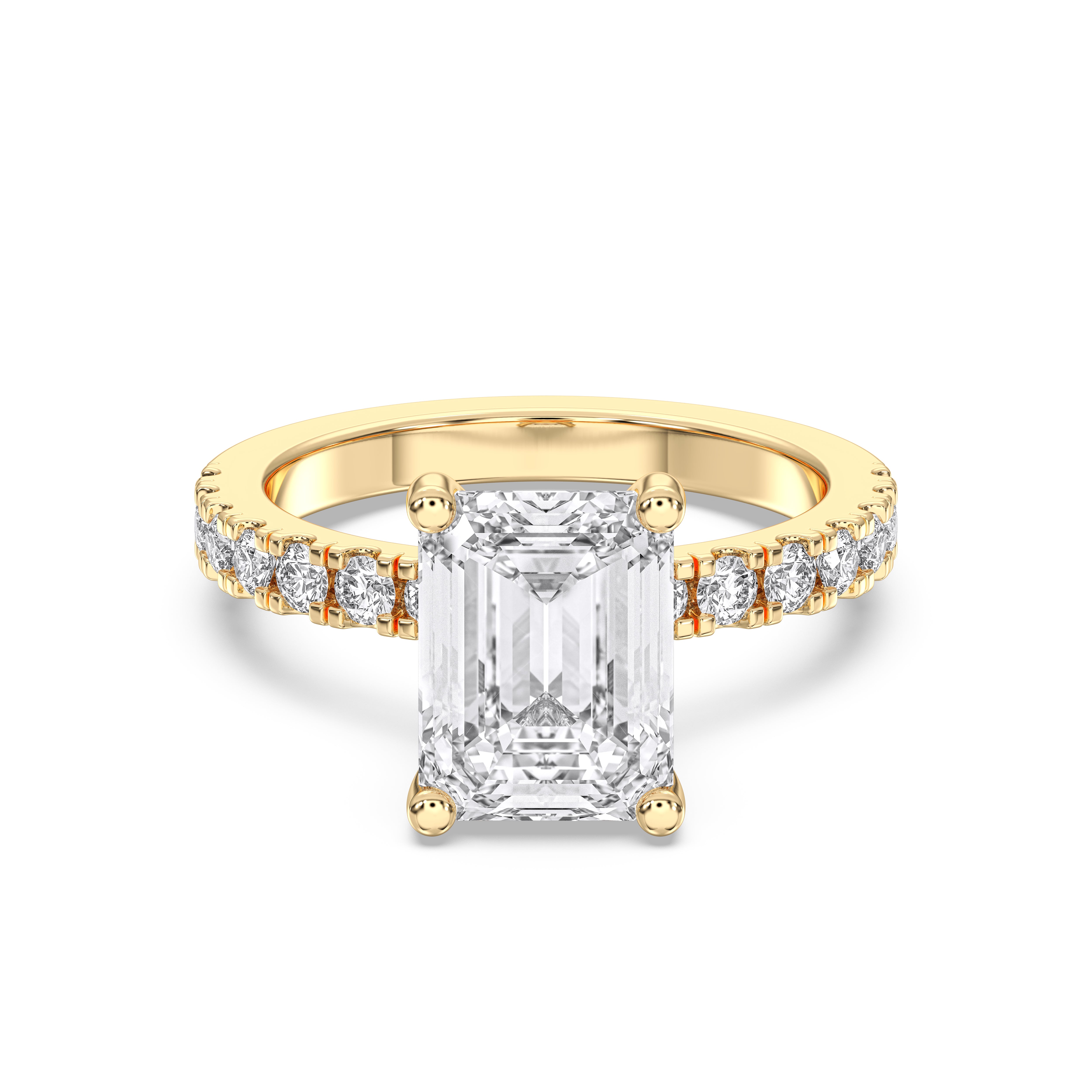 1.00 to 6.00 Carat Emerald & Round Cut Lab Grown Diamond Solitaire Engagement Ring in Solid Gold