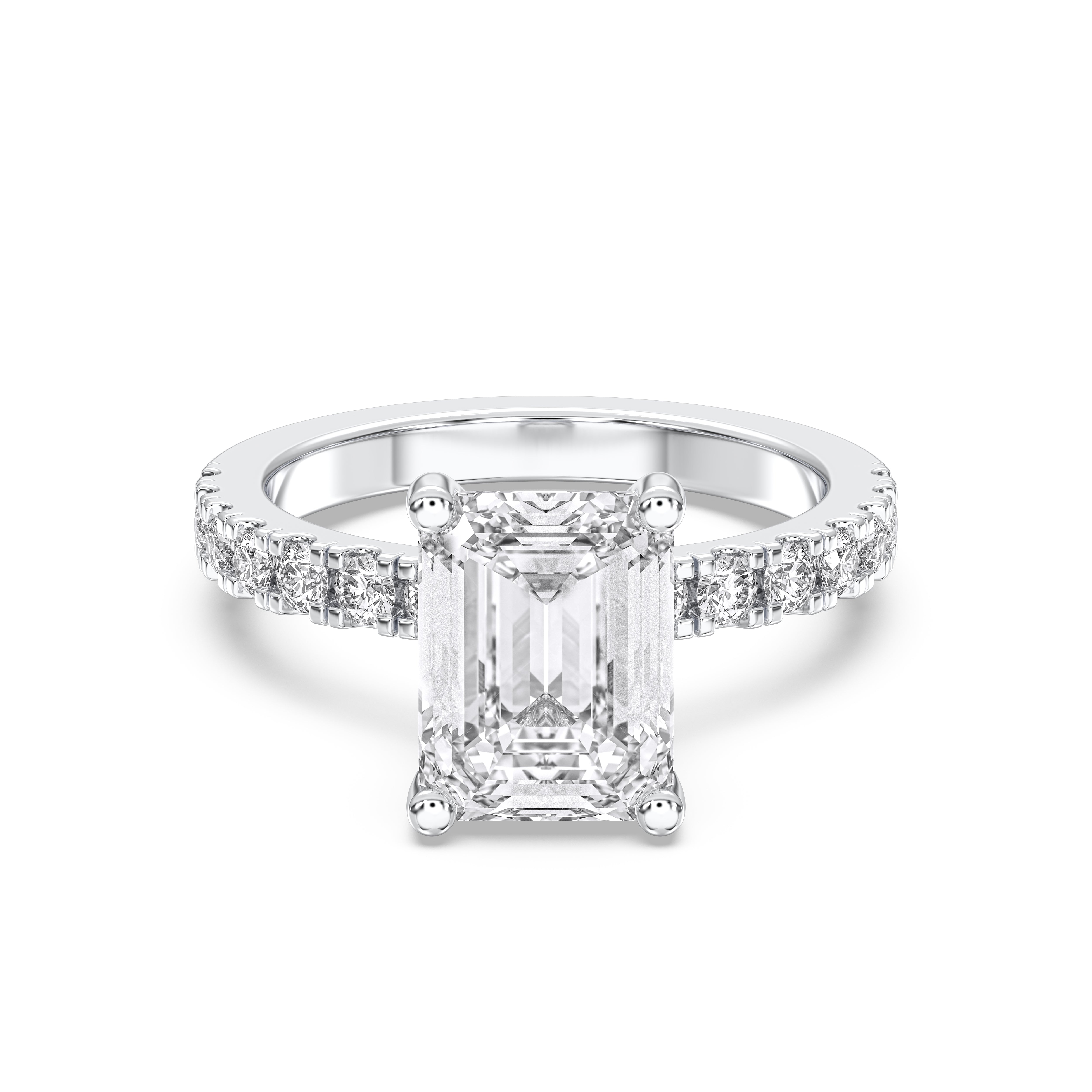 1.00 to 6.00 Carat Emerald & Round Cut Lab Grown Diamond Solitaire Engagement Ring in Solid Gold