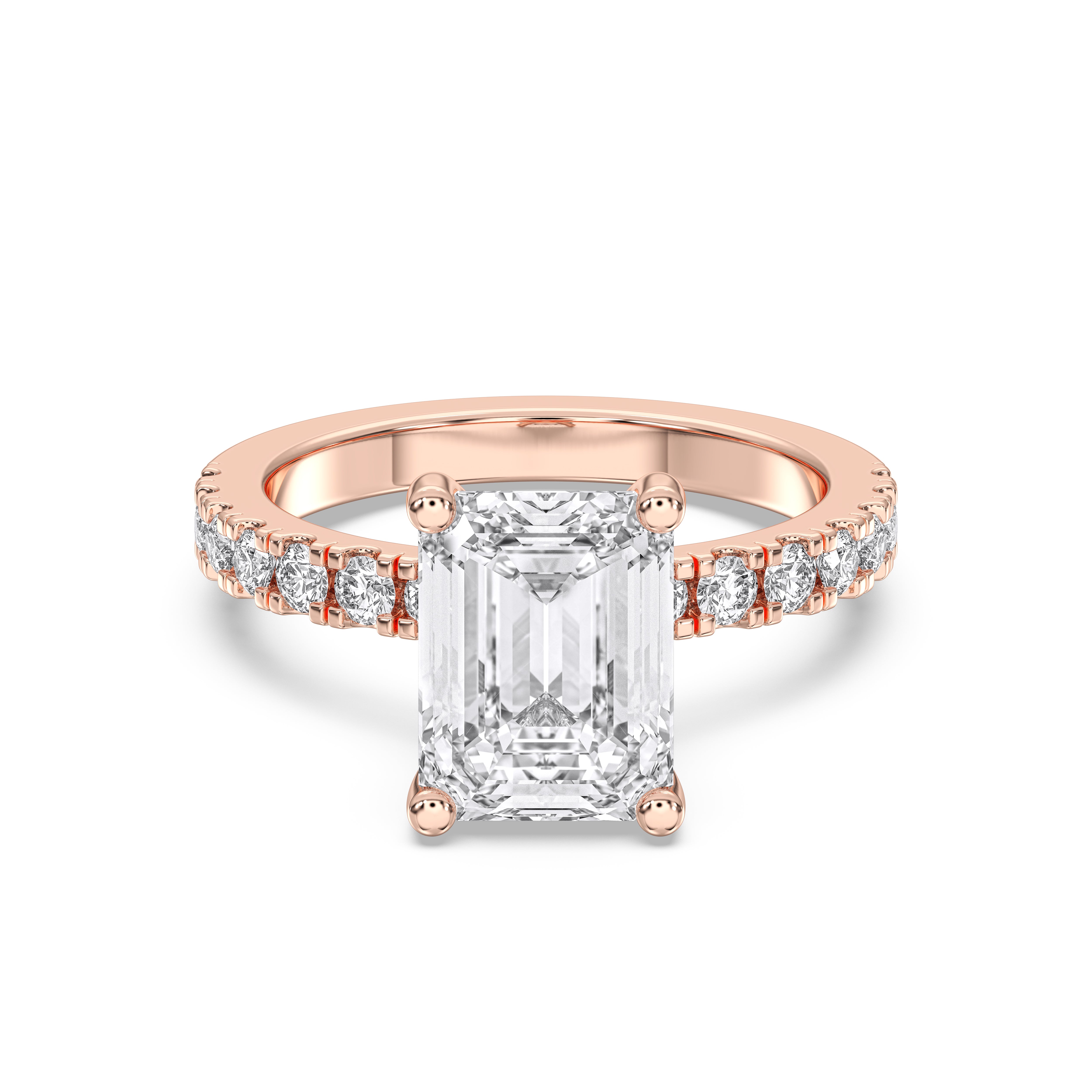 1.00 to 6.00 Carat Emerald & Round Cut Lab Grown Diamond Solitaire Engagement Ring in Solid Gold