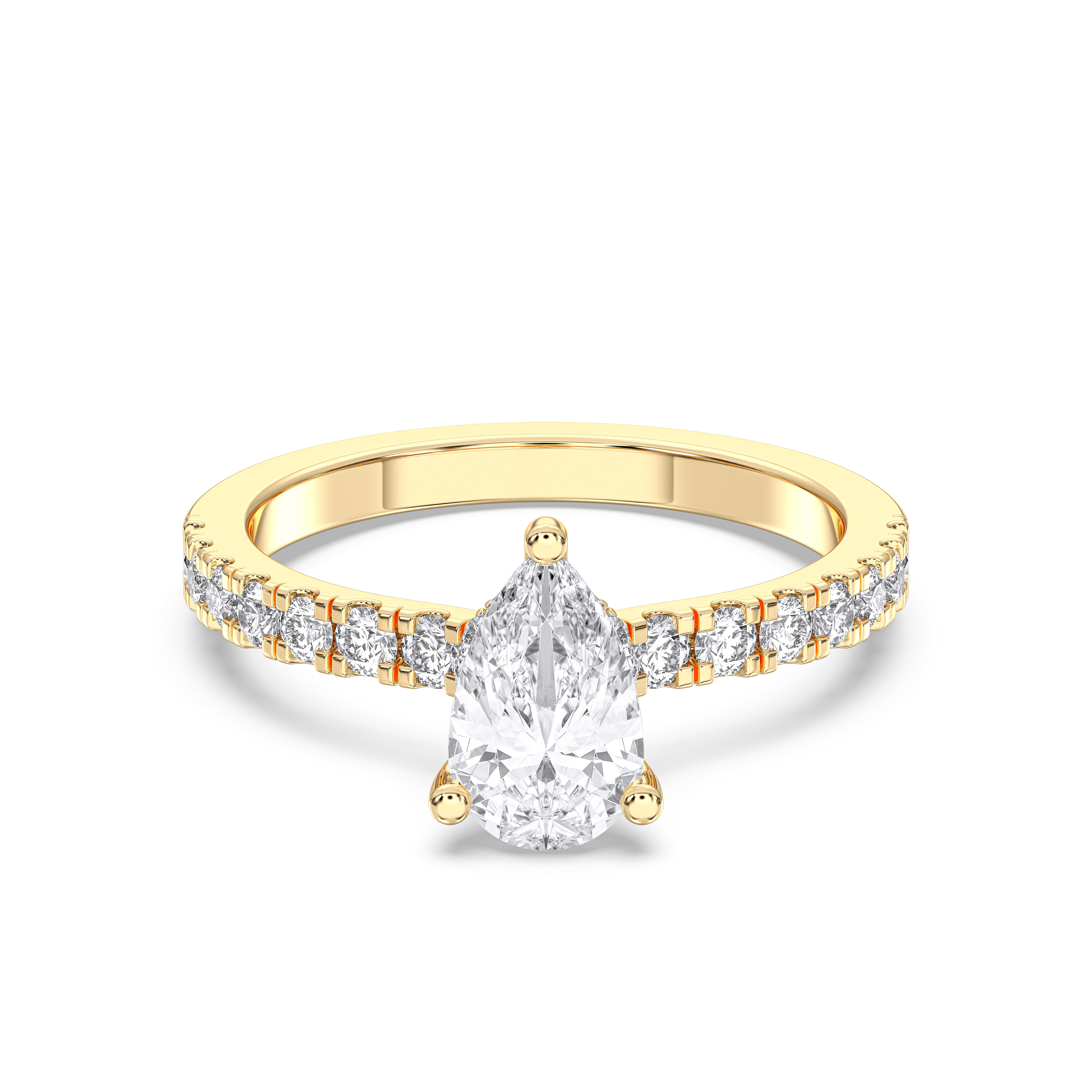Pear & Round Cut 1.00 to 5.00 Carat Lab Grown Diamond Solitaire Engagement Ring in Solid Gold
