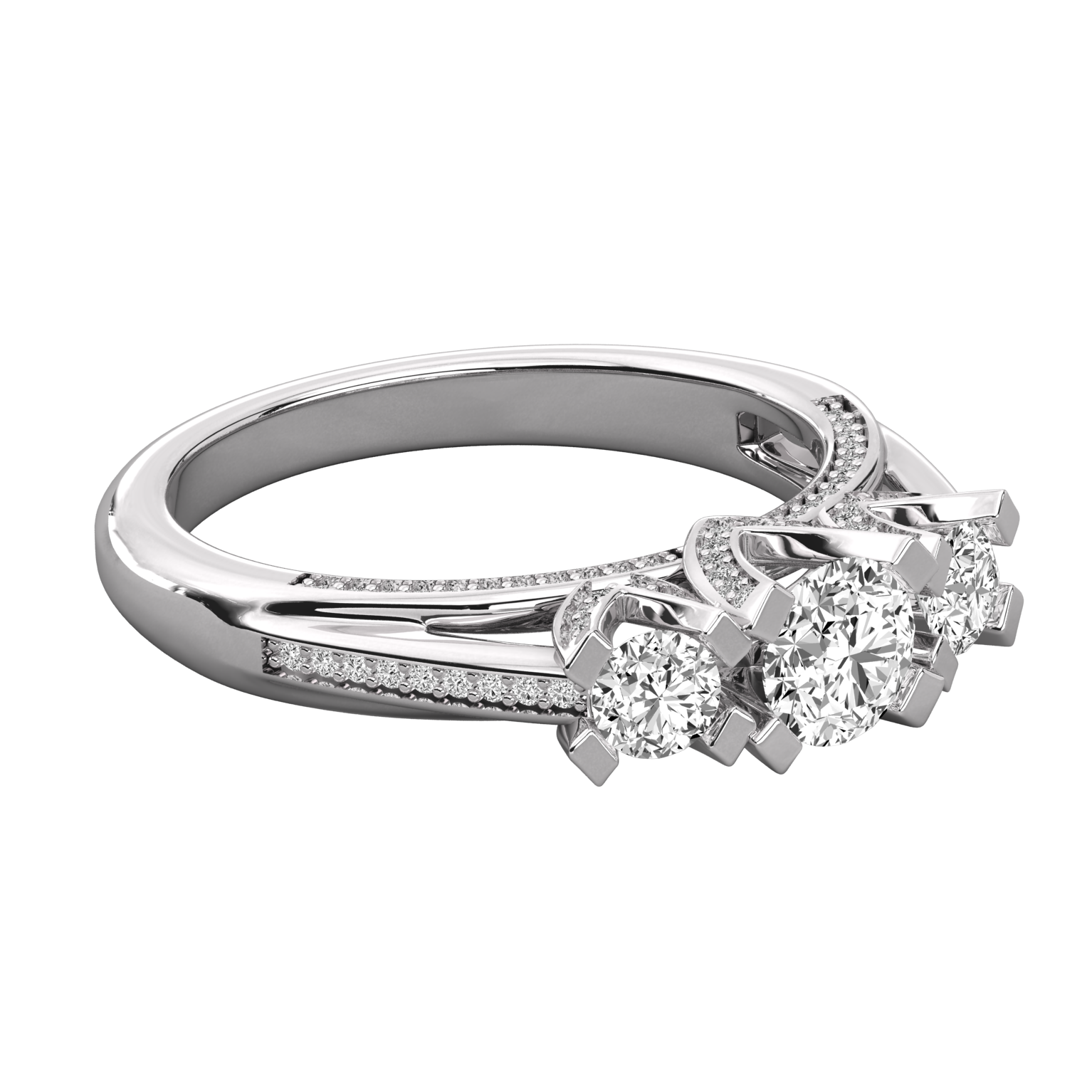 Keeva Jewels Round Diamond Designer 3 Stone Wedding Band - KJR5056