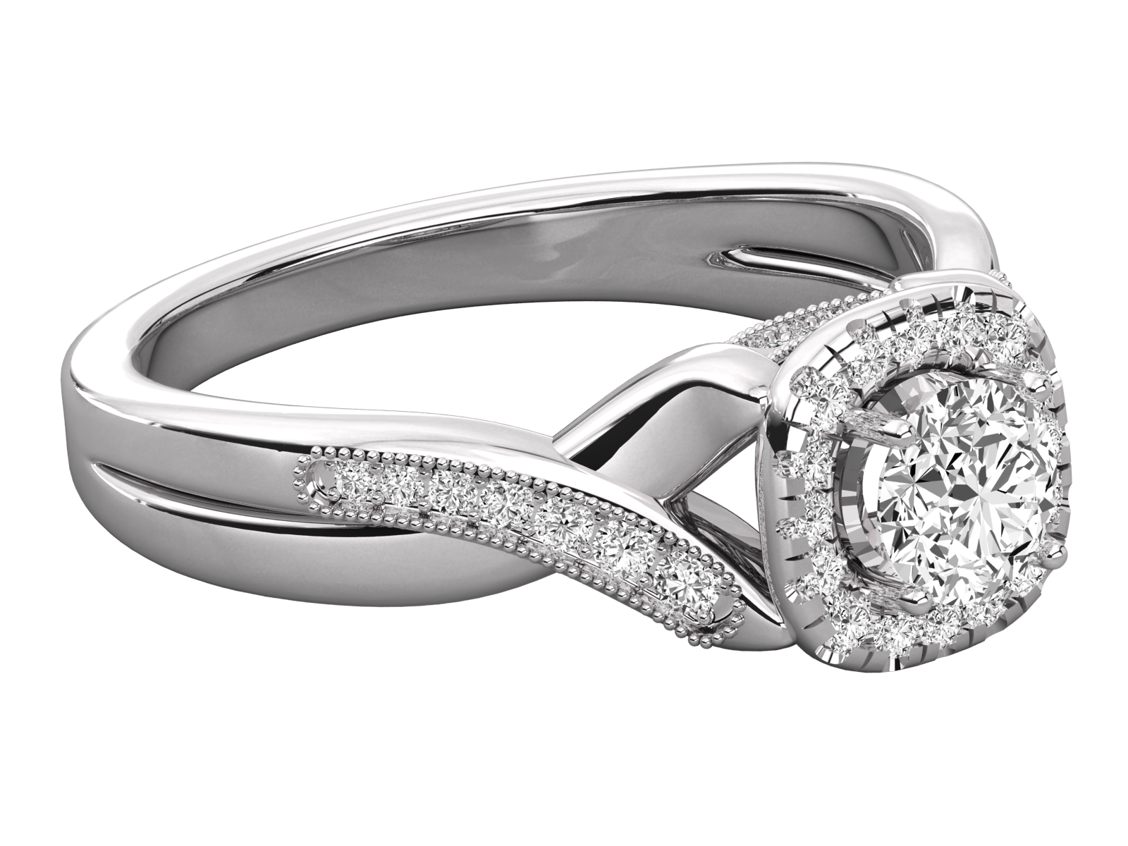 Keeva Jewels Round Diamond Bypass Shank Halo Engagement Ring -KJR5192