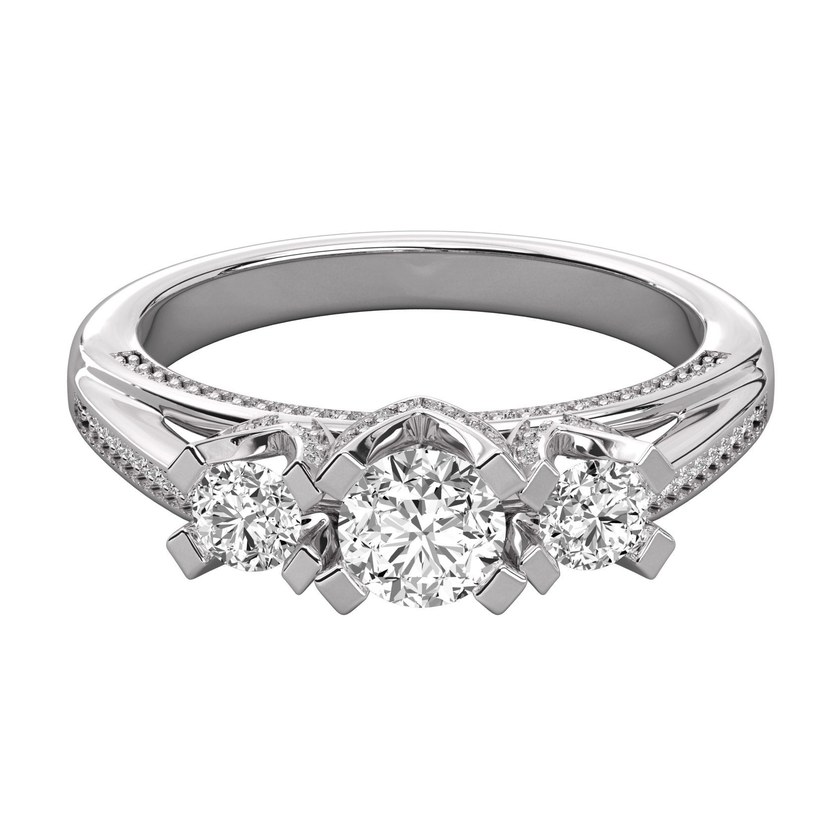 Keeva Jewels Round Diamond Designer 3 Stone Wedding Band - KJR5056