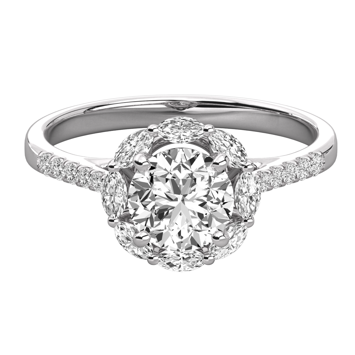 Keeva Jewels Round And Marquise Cut Diamond Flower Halo Engagement Ring -KJR5234