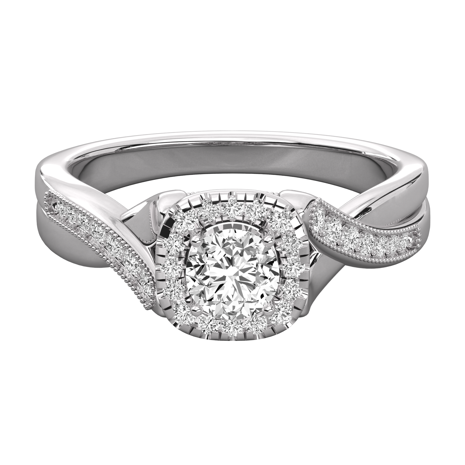 Keeva Jewels Round Diamond Bypass Shank Halo Engagement Ring -KJR5192