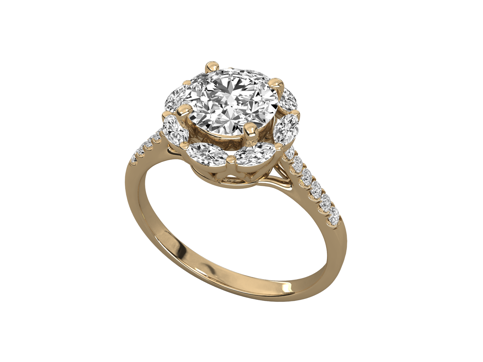 Keeva Jewels Round And Marquise Cut Diamond Flower Halo Engagement Ring -KJR5234