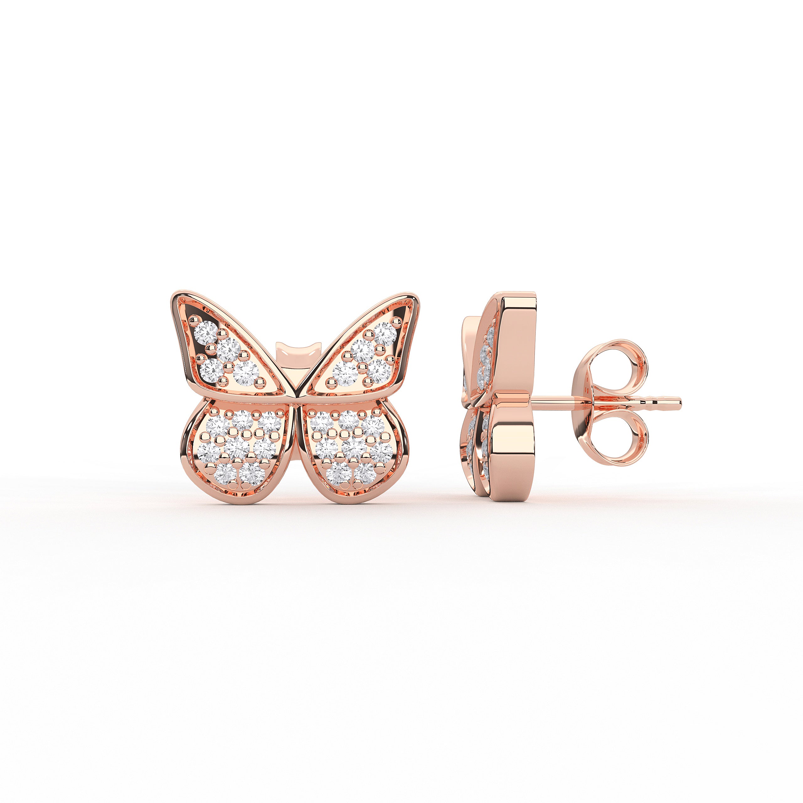 Butterfly Shape Lab Created 0.20 Ct Round Diamond Stud Earring For Women In Solid Gold