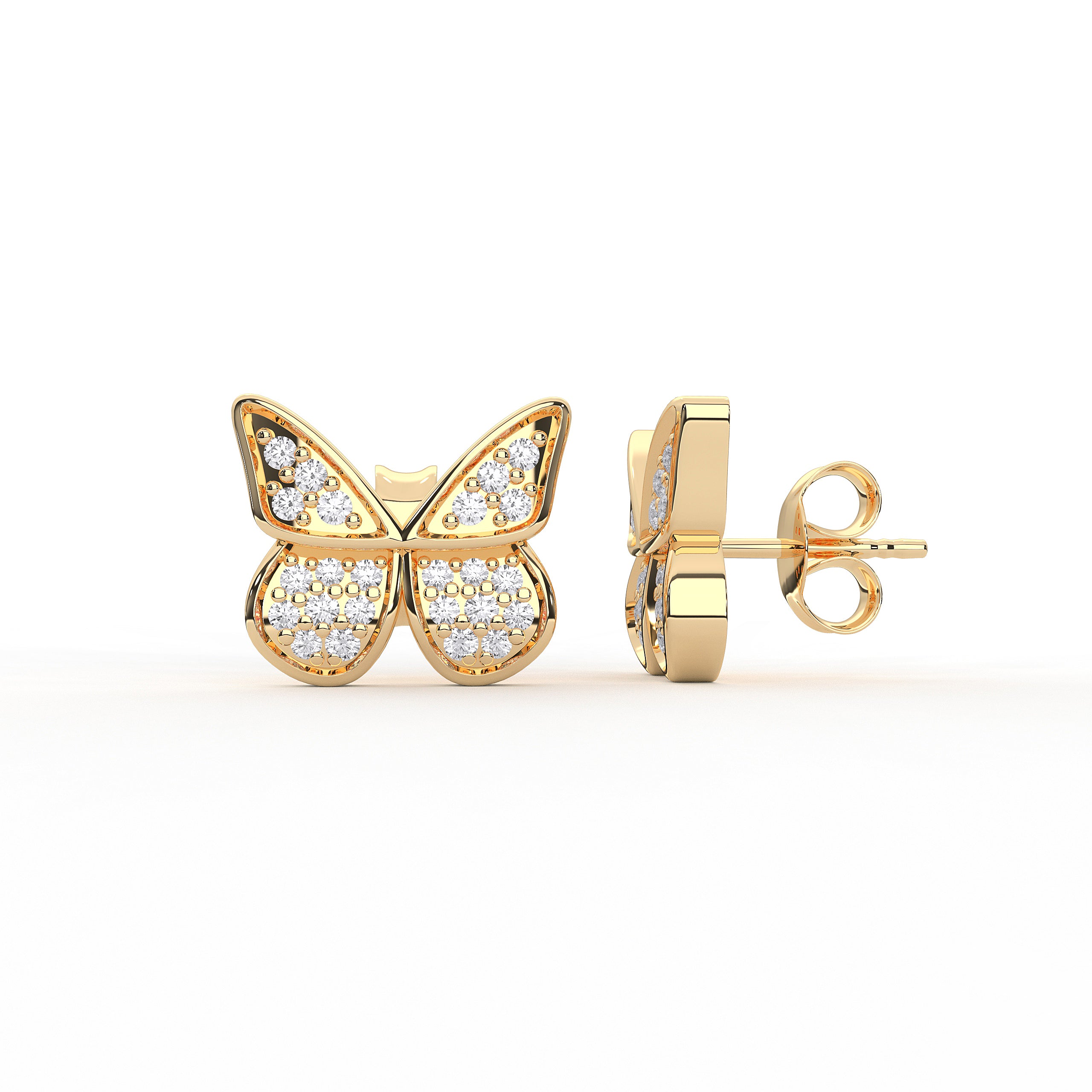Butterfly Shape Lab Created 0.20 Ct Round Diamond Stud Earring For Women In Solid Gold